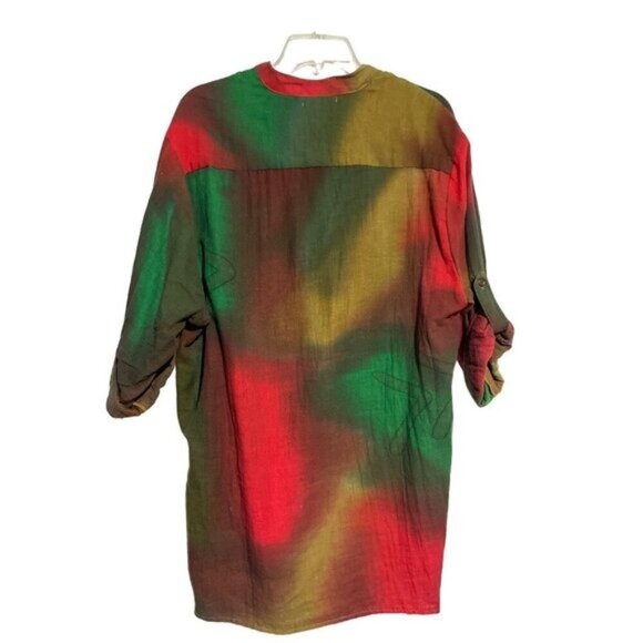 Long Sleeve Button Down Tie-Dye Multicolored Cotton Shirt Size L - Picture 5 of 5